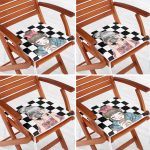 4'lü Damalı Zeminde Pop-Art Kız Tasarımlı Fermuarlı Sandalye Minderi Seti Realhomes