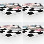 4'lü Damalı Zeminde Pop-Art Kız Tasarımlı Fermuarlı Sandalye Minderi Seti Realhomes