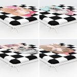 4'lü Damalı Zeminde Pop-Art Kız Tasarımlı Fermuarlı Sandalye Minderi Seti Realhomes