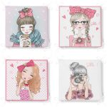 4'lü Sevimli Pop-Art Çizimli Kızlar Fermuarlı Sandalye Minderi Seti Realhomes