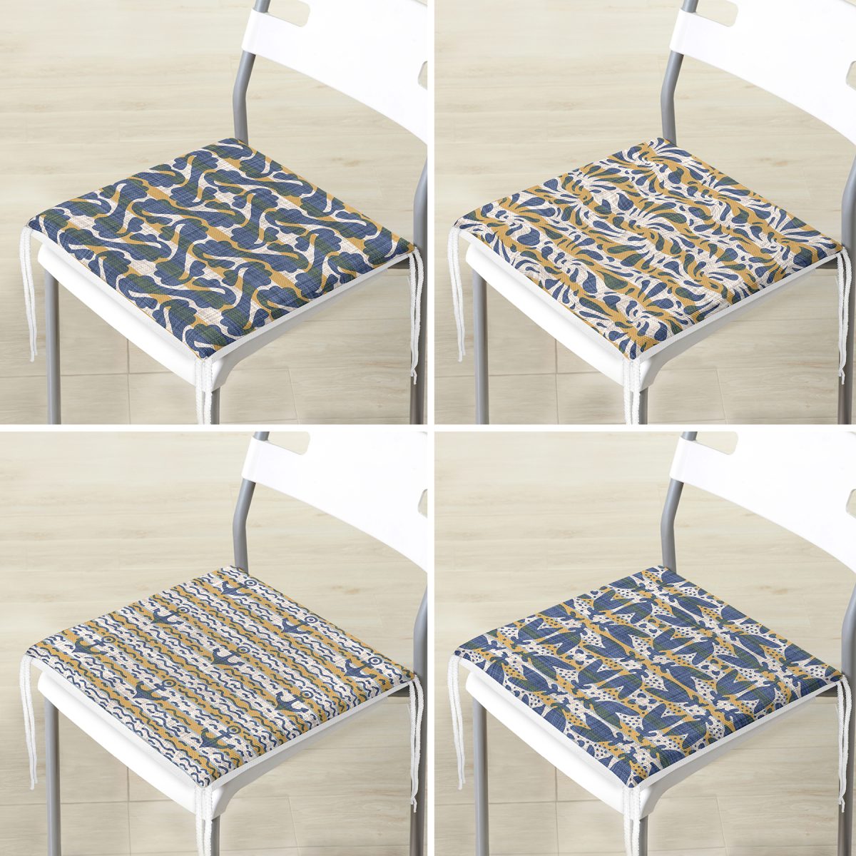 4'lü Karamel Ve Kot Renginde Geometrik Çizim Tasarımlı Dijital Baskılı Fermuarlı Sandalye Minderi Seti Realhomes