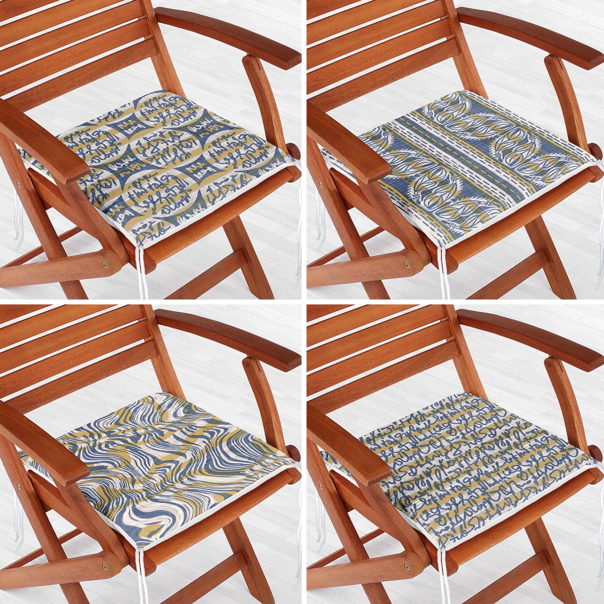 4'lü Kot Zeminde Ebru Sanatı Motifli Dekoratif Dijital Baskılı Modern Fermuarlı Sandalye Minderi Seti Realhomes