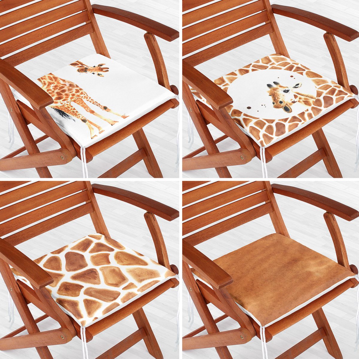 4'lü Zürafa Motifli Dijital Baskılı Fermuarlı Sandalye Minderi Seti Realhomes