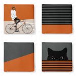 - RealHomes Fermuarlı Sandalye Minderi - Realhomes  4'lü Kiremit Renkli Bisikletli Adam Kedi Motifli Fermuarlı Sandalye Minderi Seti Realhomes