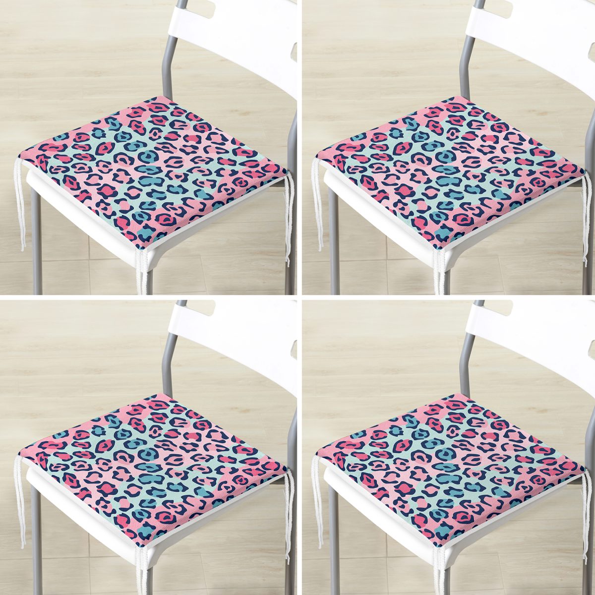 4'lü Renkli Zebra Desen Özel Tasarım Fermuarlı Sandalye Minderi Seti Realhomes