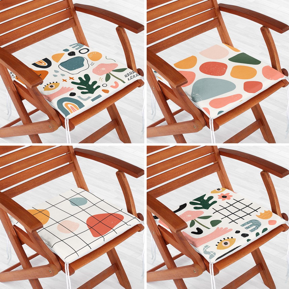 4'lü Minimal Renkli Özel Tasarımlı Fermuarlı Sandalye Minderi Seti Realhomes