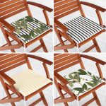 4'lü Düz Çizgili Tropik Yaprak Tasarımlı Fermuarlı Sandalye Minderi Seti Realhomes