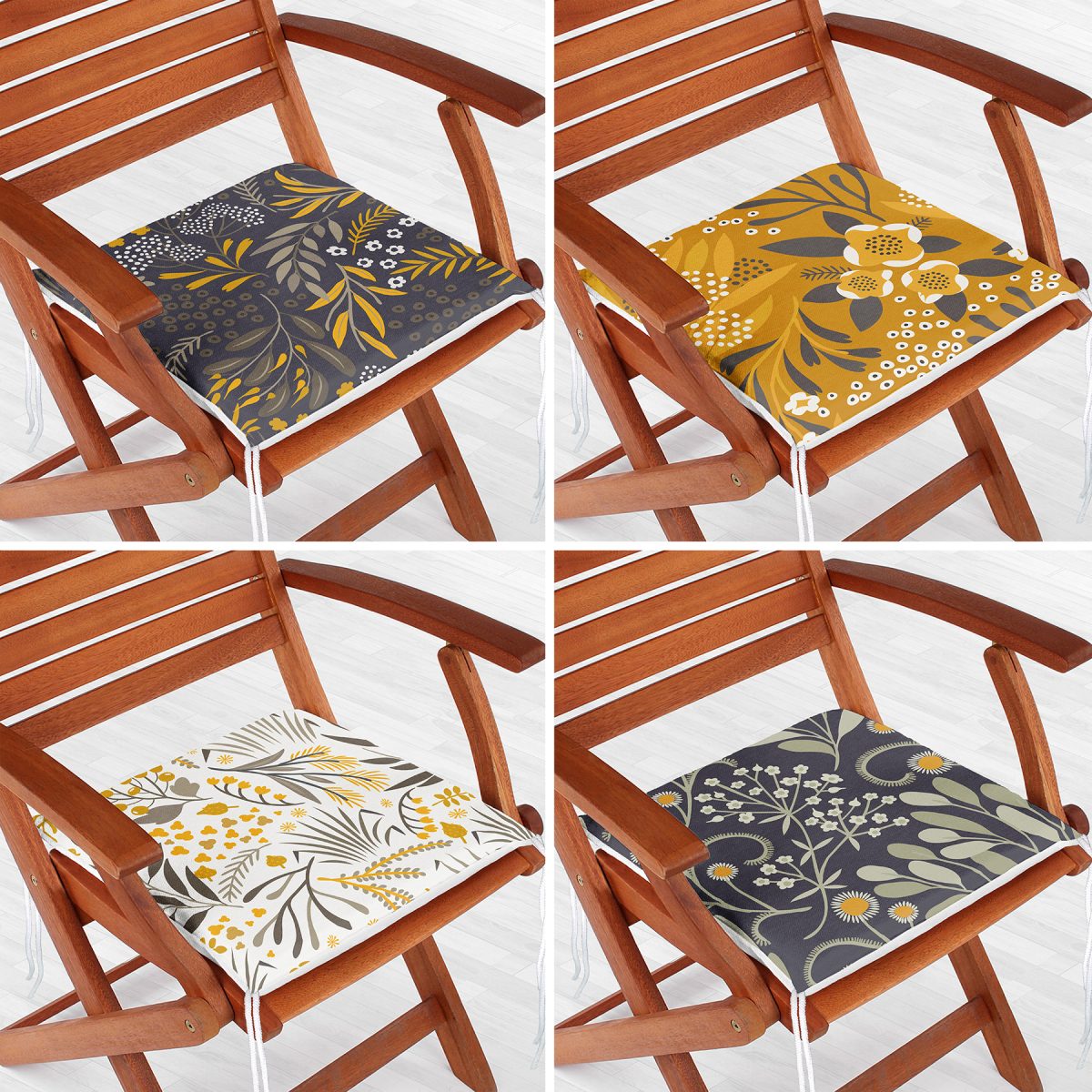 4'lü Renkli Zemin Tropik Çiçekler Fermuarlı Sandalye Minderi Seti Realhomes