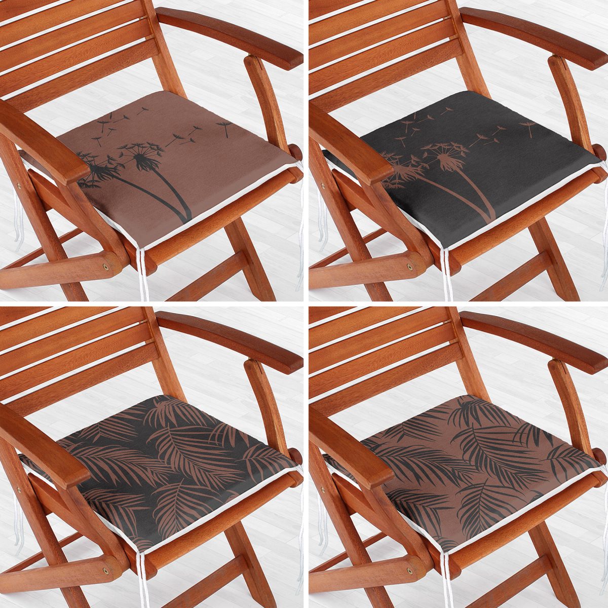 4'lü Soft Renkli Tropik Yaprak Çizimli Fermuarlı Sandalye Minderi Seti Realhomes