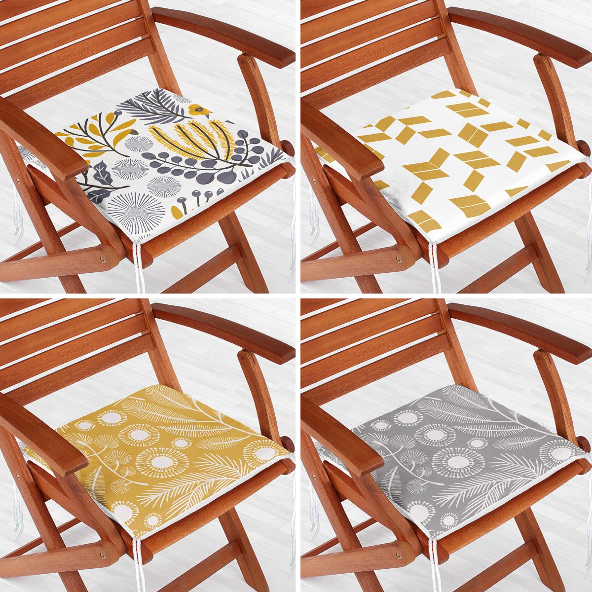 4'lü Tropik Çiçekller Soft Renk Özel Tasarım Fermuarlı Sandalye Minderi Seti Realhomes