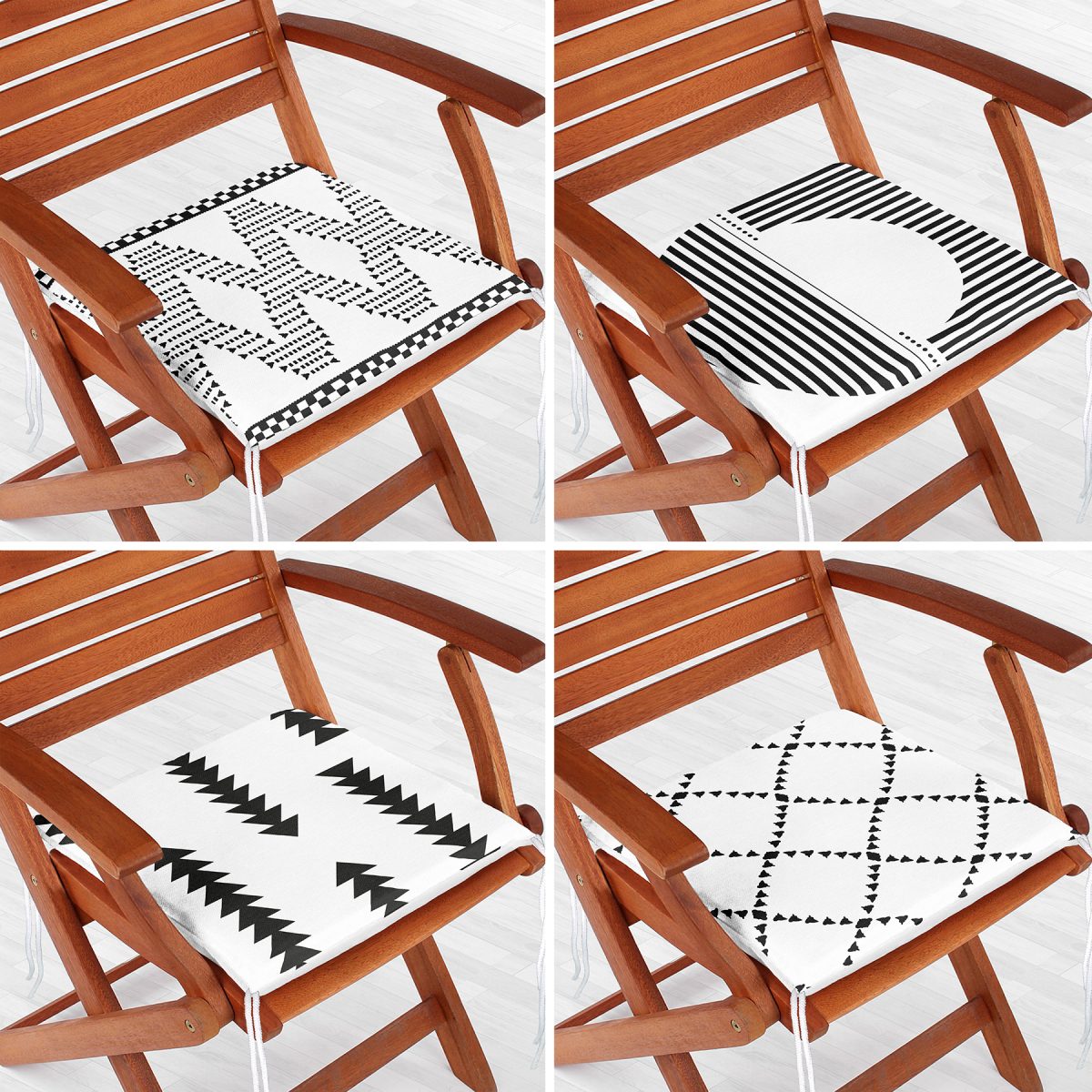 4'lü Siyah Beyaz İskandinav Tasarımlı Fermuarlı Sandalye Minderi Seti Realhomes