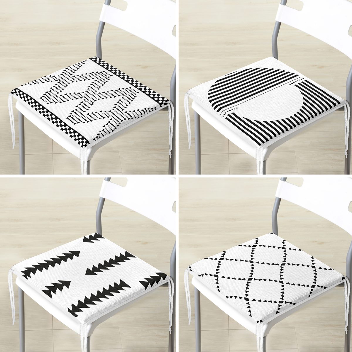 4'lü Siyah Beyaz İskandinav Tasarımlı Fermuarlı Sandalye Minderi Seti Realhomes