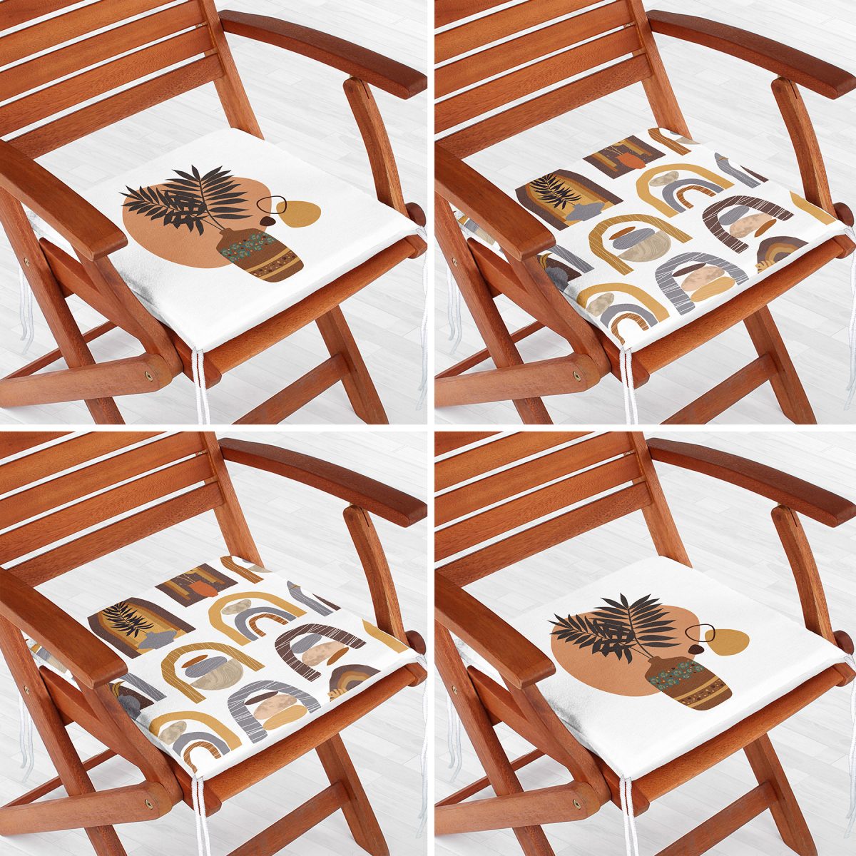 4'lü Bohem Motif Saksı Tasarımlı Fermuarlı Sandalye Minderi Seti Realhomes