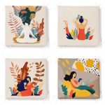 - RealHomes Fermuarlı Sandalye Minderi - Realhomes  4'lü Bohem Temalı Tropik Yapraklı Kadın Tasarımlı Fermuarlı Sandalye Minderi Seti Realhomes