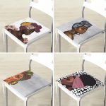 4'lü Siyahi Kadın Motifli Dijital Baskılı Fermuarlı Sandalye Minderi Seti Realhomes