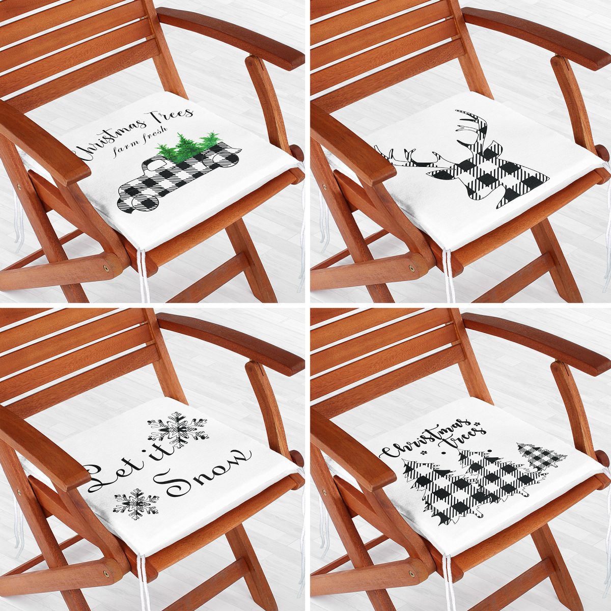 4'lü Ekose Temalı Mery Christmas Tasarımlı Fermuarlı Sandalye Minderi Seti Realhomes