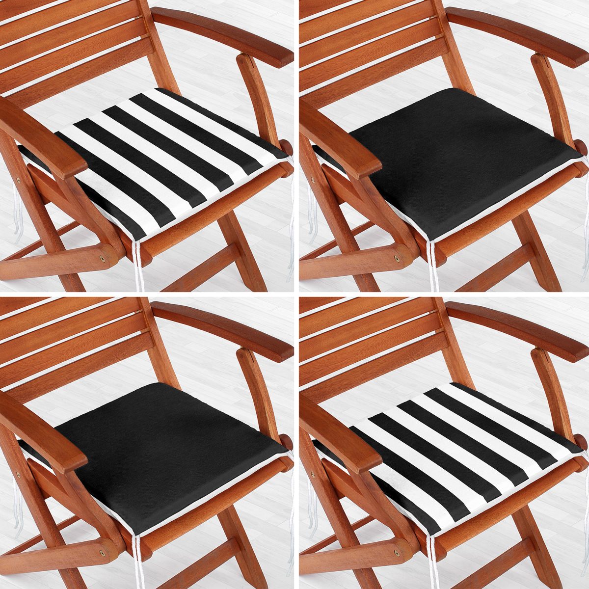 4'lü Siyah Beyaz Çizgili Düz Renk Fermuarlı Sandalye Minderi Seti Realhomes