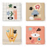 4'lü Bohem Motifli Onedraw Temalı Fermuarlı Sandalye Minderi Seti Realhomes