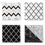 4'lü Mermer Tasarımlı Geometrik Motifli Fermuarlı Sandalye Minderi Seti Realhomes