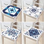 4'lü Mavi Fraktal Tasarımlı Dijital Baskılı Fermuarlı Sandalye Minderi Seti Realhomes