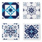 4'lü Mavi Fraktal Tasarımlı Dijital Baskılı Fermuarlı Sandalye Minderi Seti Realhomes