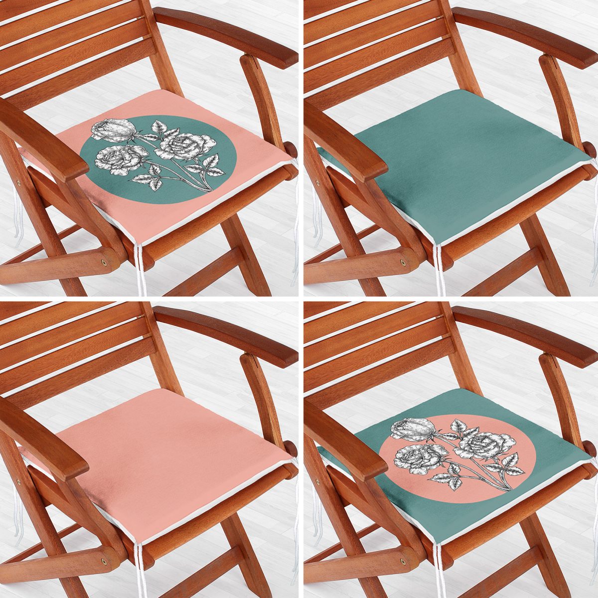 4'lü Renkli Karakalem Çiçek Motifli Fermuarlı Sandalye Minderi Seti Realhomes