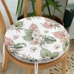 Tropik Yaprak Motifli Dijital Baskılı Modern Yuvarlak Fermuarlı Sandalye Minderi Realhomes