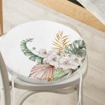- RealHomes Yuvarlak Fermuarlı Minder - Realhomes Tropik Yaprak Motifli Dijital Baskılı Yuvarlak Fermuarlı Sandalye Minderi Realhomes