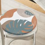 Renkli Zemin Tropik Yaprak Çizimli Dijital Baskılı Yuvarlak Fermuarlı Sandalye Minderi Realhomes