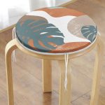 Renkli Zemin Tropik Yaprak Çizimli Dijital Baskılı Yuvarlak Fermuarlı Sandalye Minderi Realhomes