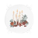 - RealHomes Yuvarlak Fermuarlı Minder - Realhomes  Çam Yapraklı Mum Tasarımlı Dijital Baskılı Modern Yuvarlak Fermuarlı Sandalye Minderi Realhomes