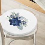 - RealHomes Yuvarlak Fermuarlı Minder - Realhomes Pastel Mavi Gül Desenli Dijital Baskılı Yuvarlak Fermuarlı Sandalye Minderi Realhomes