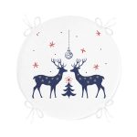 - RealHomes Yuvarlak Fermuarlı Minder - Realhomes  Mery Christmas Geyik Tasarımlı Dijital Baskılı Yuvarlak Fermuarlı Sandalye Minderi Realhomes