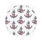 Beyaz Zemin Çapa Motifli Dijital Baskılı Modern Yuvarlak Fermuarlı Sandalye Minderi Realhomes