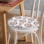 - RealHomes Yuvarlak Fermuarlı Minder - Realhomes  Beyaz Zemin Çapa & Dümen Tasarımlı Dijital Baskılı Yuvarlak Fermuarlı Sandalye Minderi Realhomes