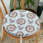 - RealHomes Yuvarlak Fermuarlı Minder - Realhomes  Mavi Çizgili Çapa & Dümen Motifli Dijital Baskılı Modern Yuvarlak Fermuarlı Sandalye Minderi Realhomes