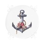 Beyaz Zeminde Sade Çapa Tasarımlı Dijital Baskılı Yuvarlak Fermuarlı Sandalye Minderi Realhomes