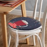 Lacivert Zemin Kırmızı Bardak Desenli Dijital Baskılı Modern Yuvarlak Fermuarlı Sandalye Minderi Realhomes