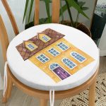 - RealHomes Yuvarlak Fermuarlı Minder - Realhomes Minyatür Sarı Ev Çizimli Dijital Baskılı Yuvarlak Fermuarlı Sandalye Minderi Realhomes