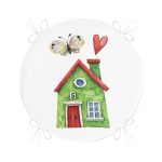 Minyatür Yeşil Ev Çizimli Dijital Baskılı Modern Yuvarlak Fermuarlı Sandalye Minderi Realhomes