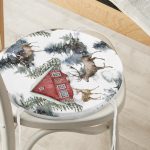 - RealHomes Yuvarlak Fermuarlı Minder - Realhomes Kar Zeminli Geyik & Çam Ağacı Tasarımlı Dijital Baskılı Yuvarlak Fermuarlı Sandalye Minderi Realhomes