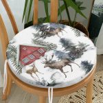 - RealHomes Yuvarlak Fermuarlı Minder - Realhomes Kar Zeminli Geyik & Çam Ağacı Tasarımlı Dijital Baskılı Yuvarlak Fermuarlı Sandalye Minderi Realhomes