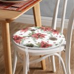 - RealHomes Yuvarlak Fermuarlı Minder - Realhomes Kırmızı Gül & Kozalak Tasarımlı Dijital Baskılı Modern Yuvarlak Fermuarlı Sandalye Minderi Realhomes