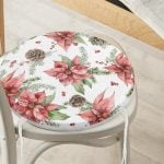 - RealHomes Yuvarlak Fermuarlı Minder - Realhomes Kırmızı Gül & Kozalak Tasarımlı Dijital Baskılı Modern Yuvarlak Fermuarlı Sandalye Minderi Realhomes