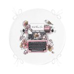 - RealHomes Yuvarlak Fermuarlı Minder - Realhomes  Pembe Antika Daktilo Çizimli Dijital Baskılı Yuvarlak Fermuarlı Sandalye Minderi Realhomes