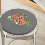 - RealHomes Yuvarlak Fermuarlı Minder - Realhomes  Gri Zemin Çam Yapraklı Mum Tasarımlı Dijital Baskılı Yuvarlak Fermuarlı Sandalye Minderi Realhomes