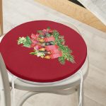 Bordo Zemin Çam Yapraklı Mum Tasarımlı Dijital Baskılı Yuvarlak Fermuarlı Sandalye Minderi Realhomes