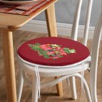 Bordo Zemin Çam Yapraklı Mum Tasarımlı Dijital Baskılı Yuvarlak Fermuarlı Sandalye Minderi Realhomes