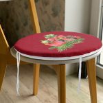 Bordo Zemin Çam Yapraklı Mum Tasarımlı Dijital Baskılı Yuvarlak Fermuarlı Sandalye Minderi Realhomes