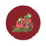 Bordo Zemin Çam Yapraklı Mum Tasarımlı Dijital Baskılı Yuvarlak Fermuarlı Sandalye Minderi Realhomes